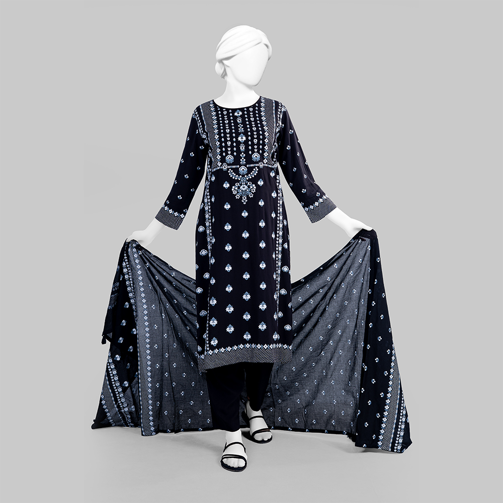 Luxury Festive Black Color Printed 3 Piece by MUSLIN