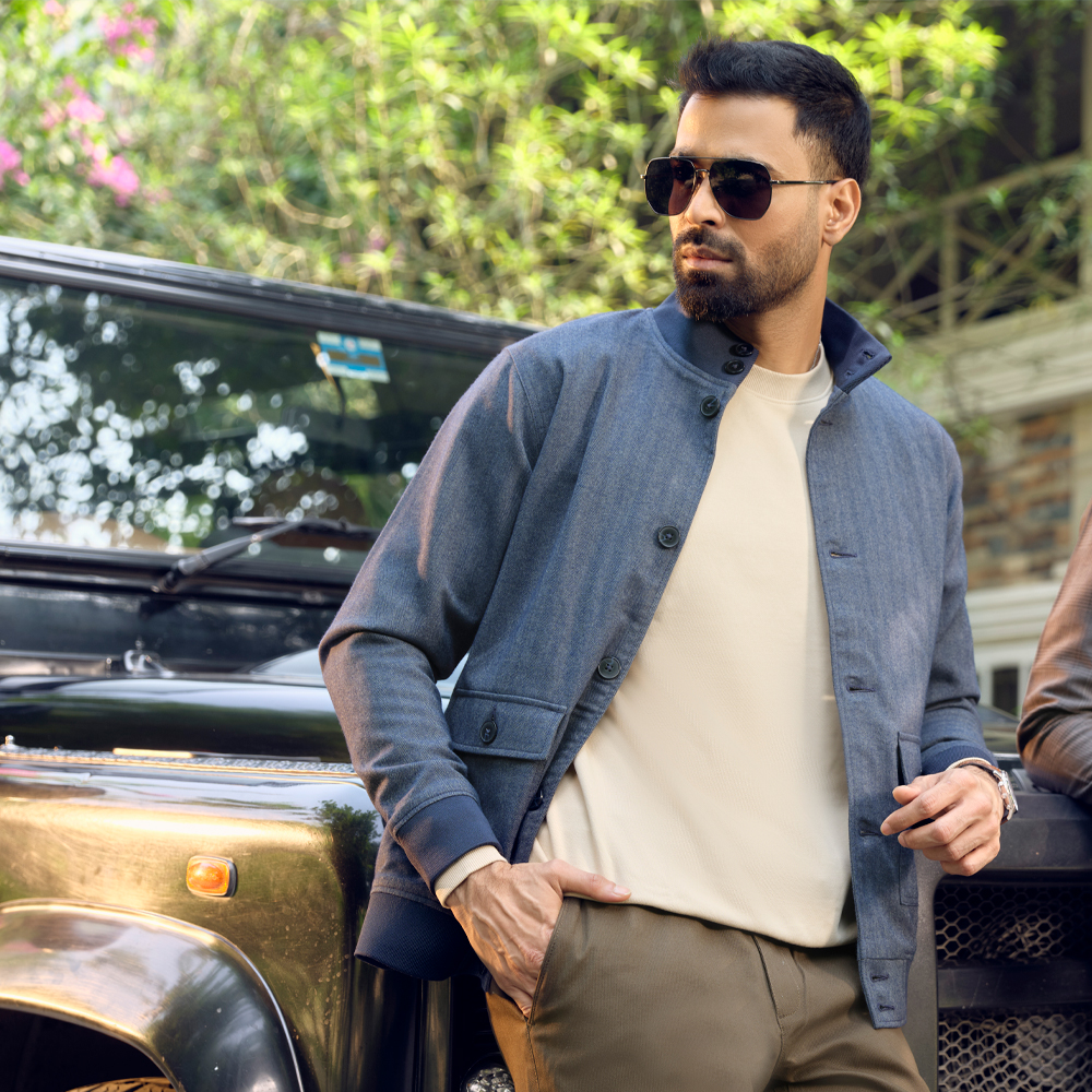 RICHMAN Men’s Elegant Navy Color Woven Jacket