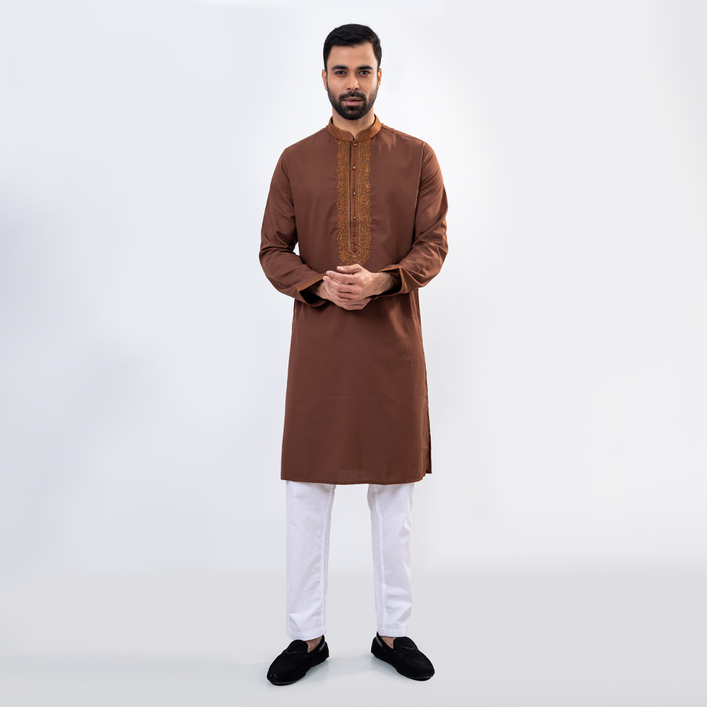 Lubnan Mens Regular Fit Dark Brown Color Premium Panjabi