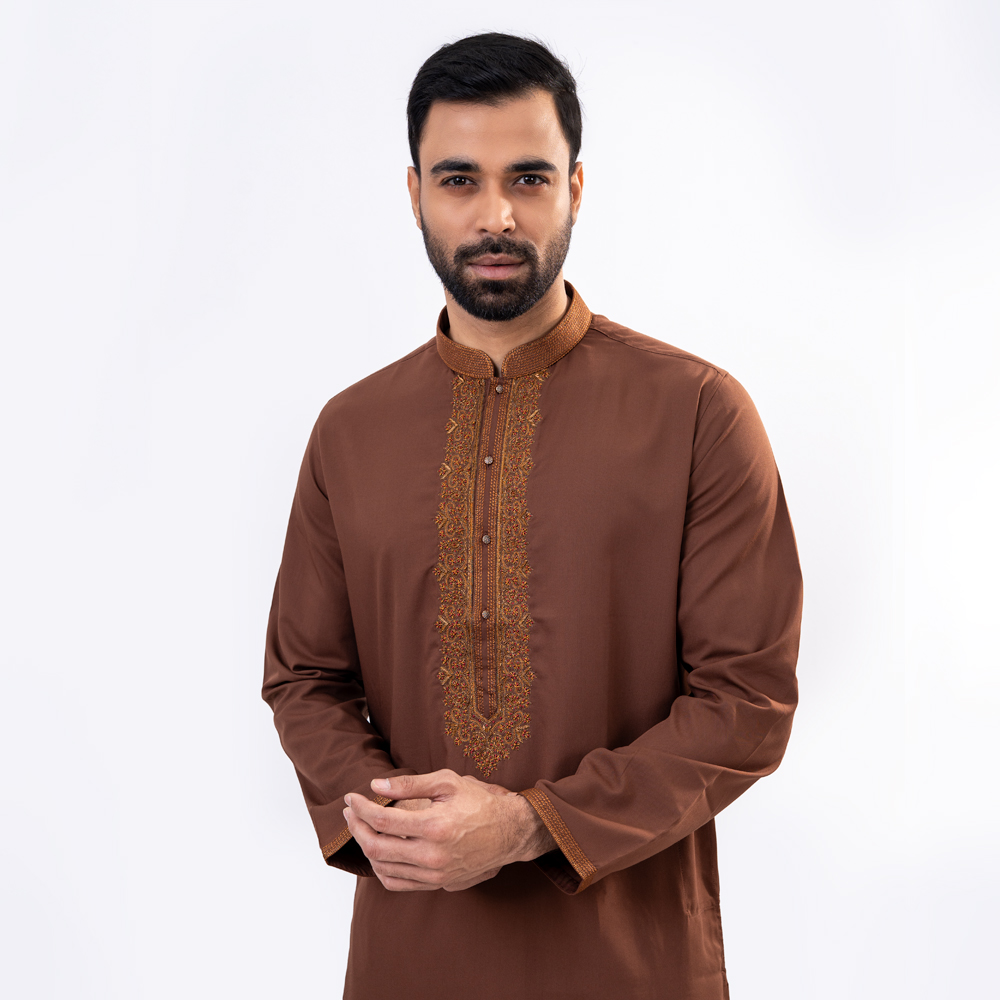 Lubnan Mens Regular Fit Dark Brown Color Premium Panjabi