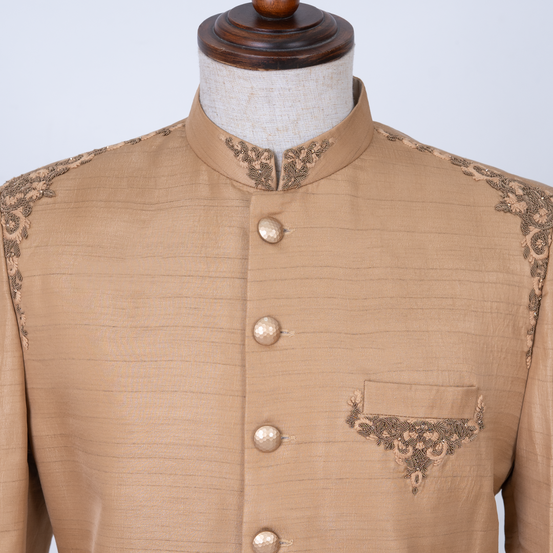 Lubnan Men’s Golden Color Premium Bridal Sherwani with Pajama