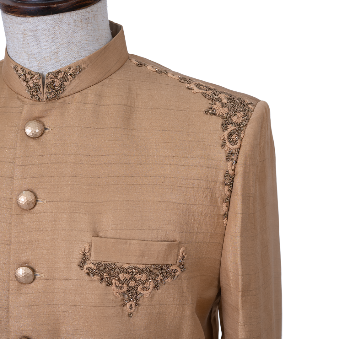 Lubnan Men’s Golden Color Premium Bridal Sherwani with Pajama