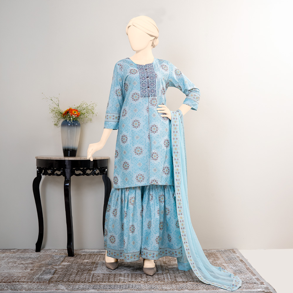 Luxury Sky color 3-piece Women’s Salwar Kameez set by MUSLIN