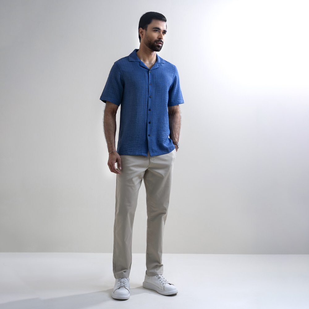 Richman Men’s Half Sleeve Navy Solid Color Hawai Shirt