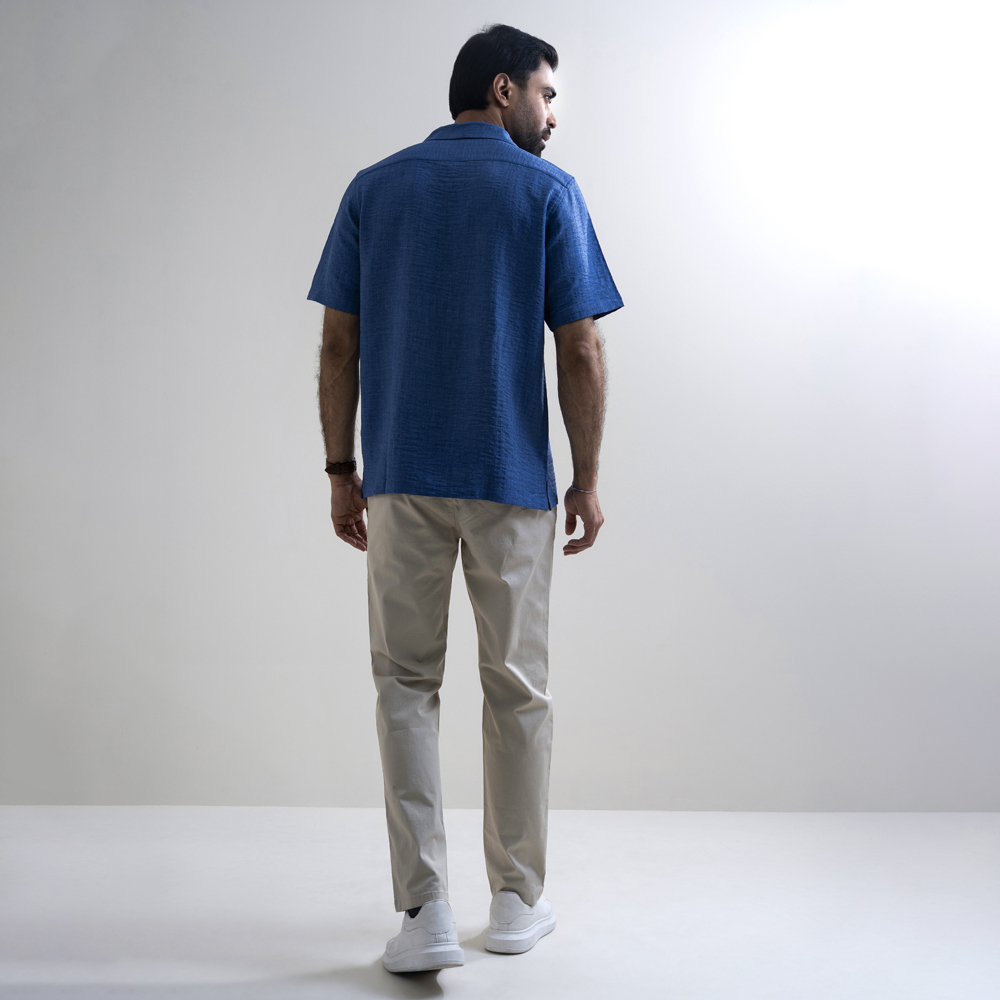 Richman Men’s Half Sleeve Navy Solid Color Hawai Shirt