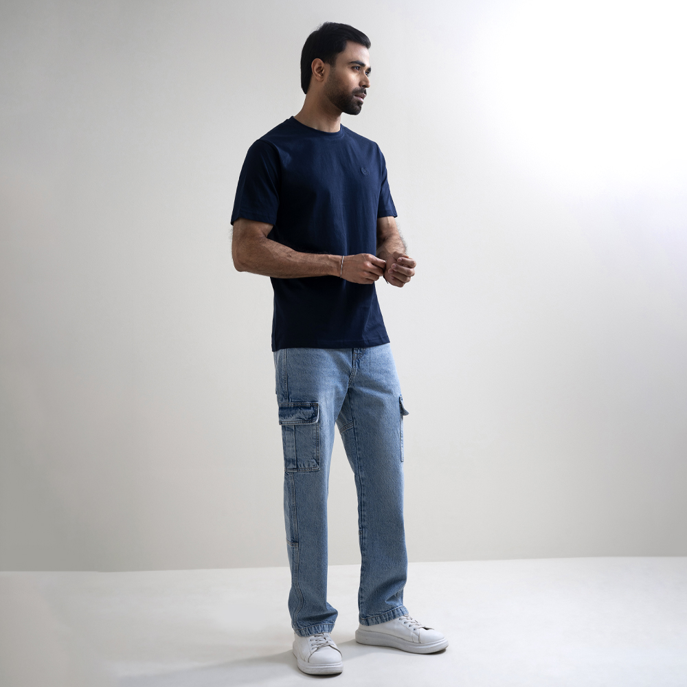 Richman Men's Navy Color Round Neck T-Shirt