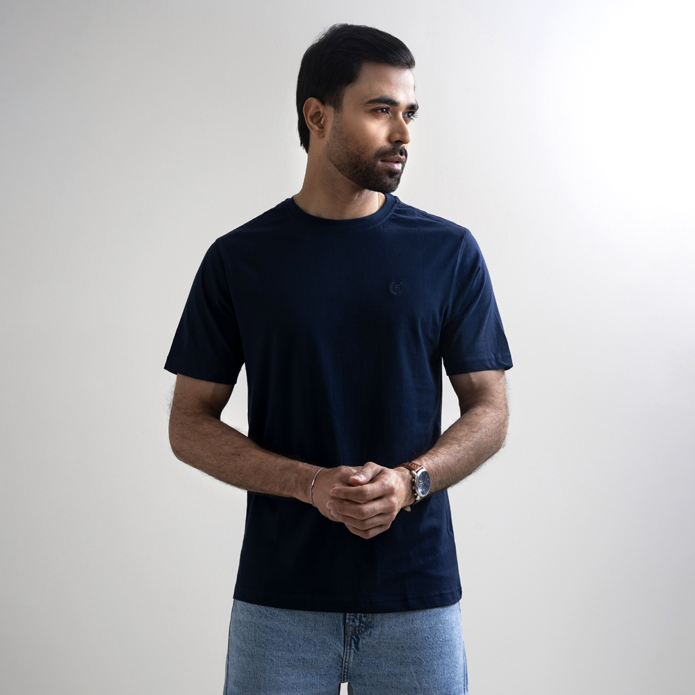 Richman Men's Navy Color Round Neck T-Shirt