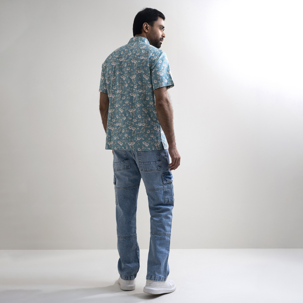 Richman Men’s Light Green Half Sleeve Printed Hawai Shirt