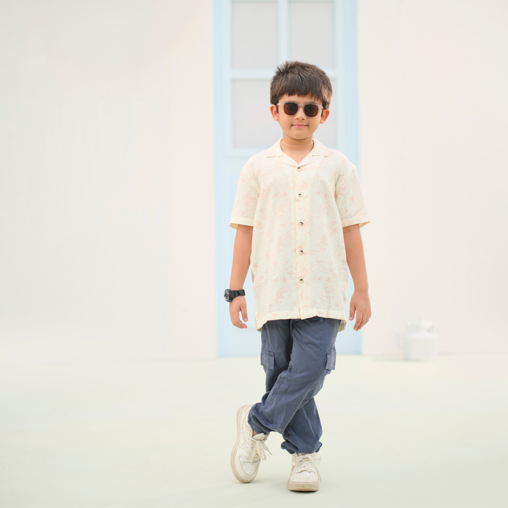 INFINITY Boys Off- White color Half Sleeve Printed Shirt