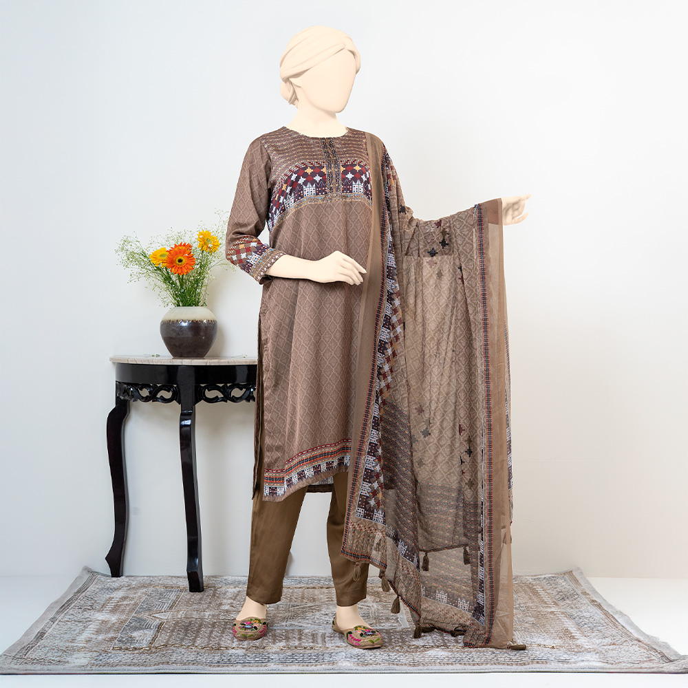 Luxury Festive Muslin Women’s Salwar Kameez – Dark Brown