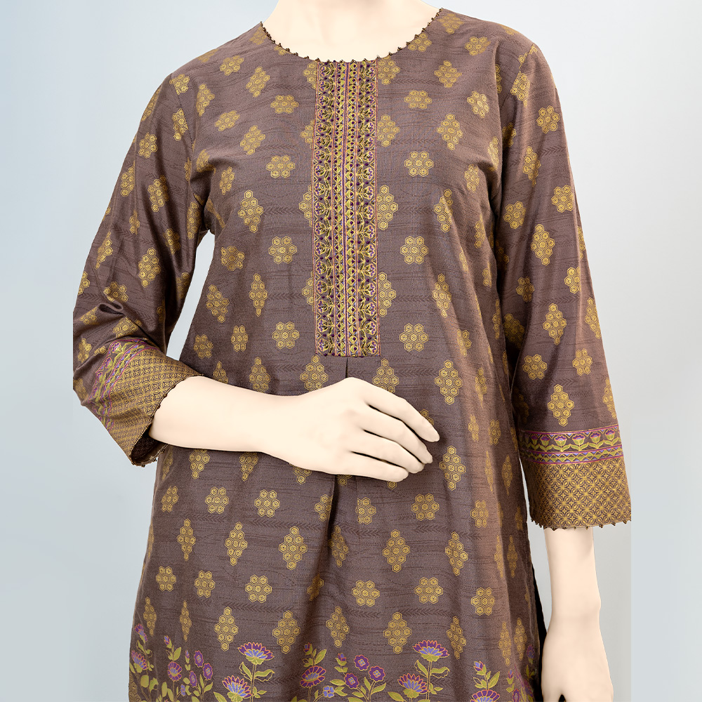 Luxury Printed Women’s 3-Piece Salwar Kameez Set by MUSLIN - Brown & Golden