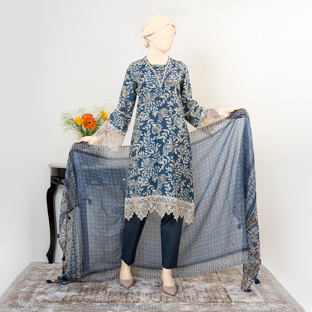 Luxury Matte Ash Color 3-piece women’s Salwar Kameez set by MUSLIN