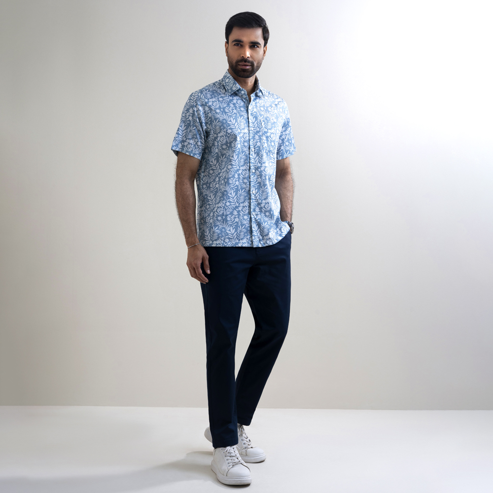 Richman Men’s Half Sleeve Off-White Tropical Printed Hawai Shirt