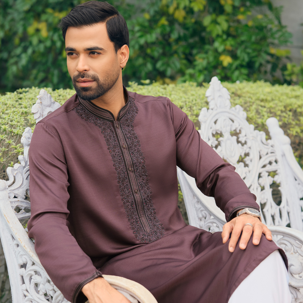 LUBNAN Men’s Deep Coffee Color Regular Fit Premium Panjabi