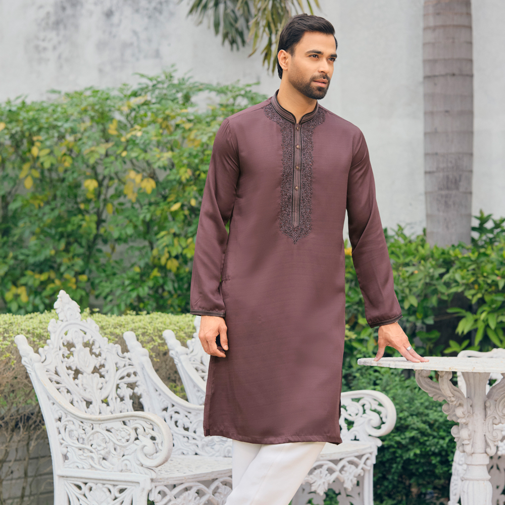LUBNAN Men’s Deep Coffee Color Regular Fit Premium Panjabi