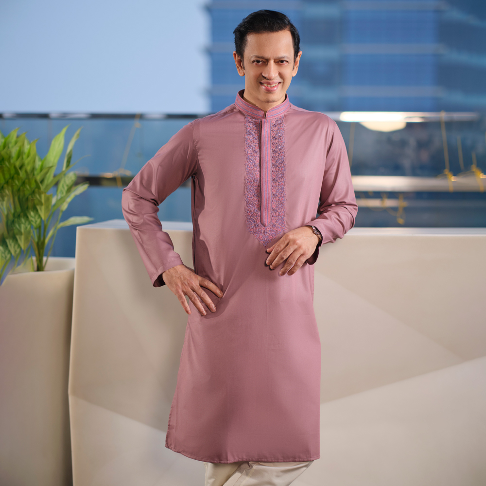 LUBNAN Men’s Faded Rose Color Regular Fit Premium Panjabi