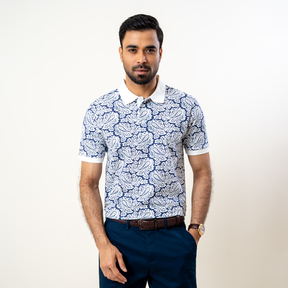 Richman Men's White Printed Polo Shirt