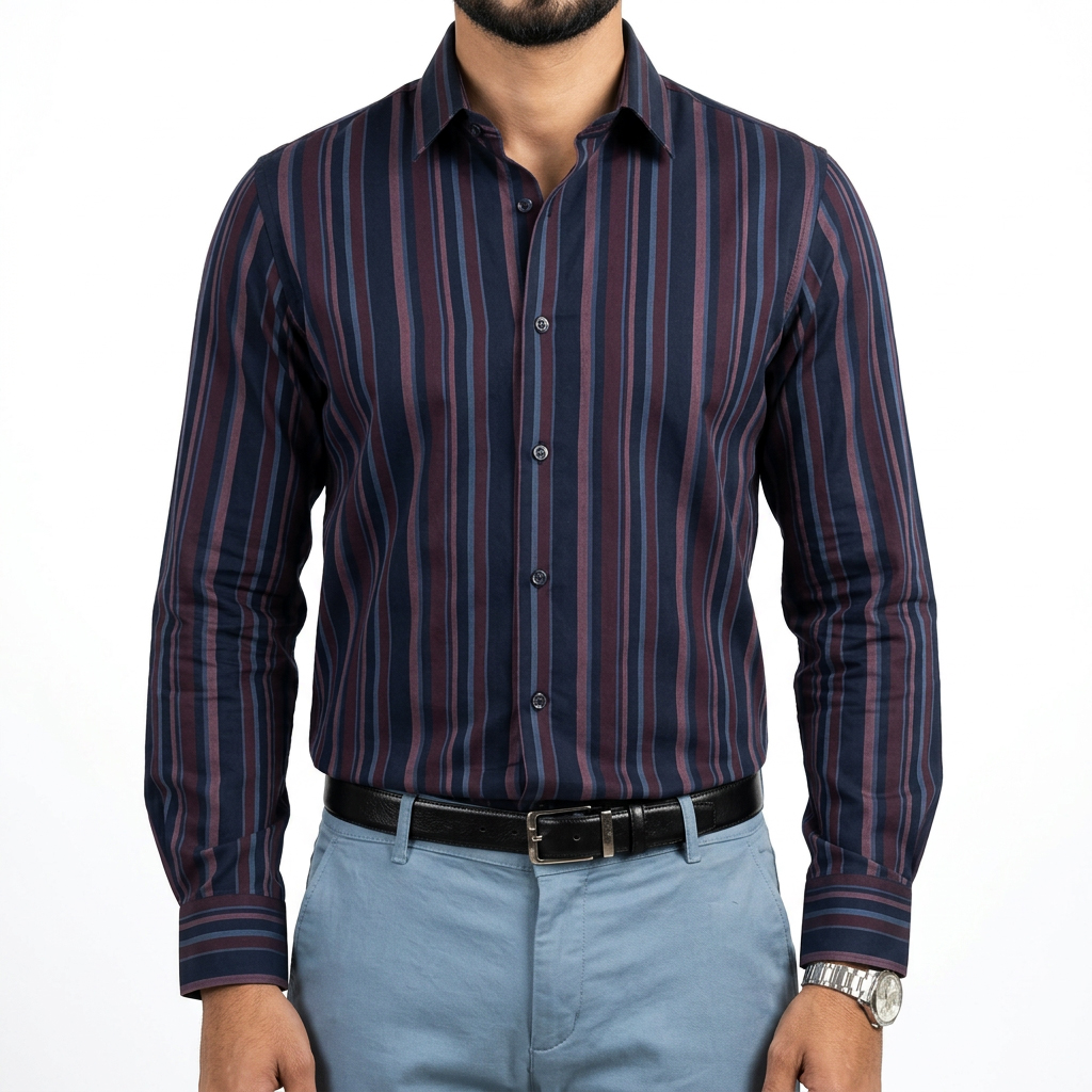 Infinity Men’s Navy Stripe Premium Slim Fit Shirt