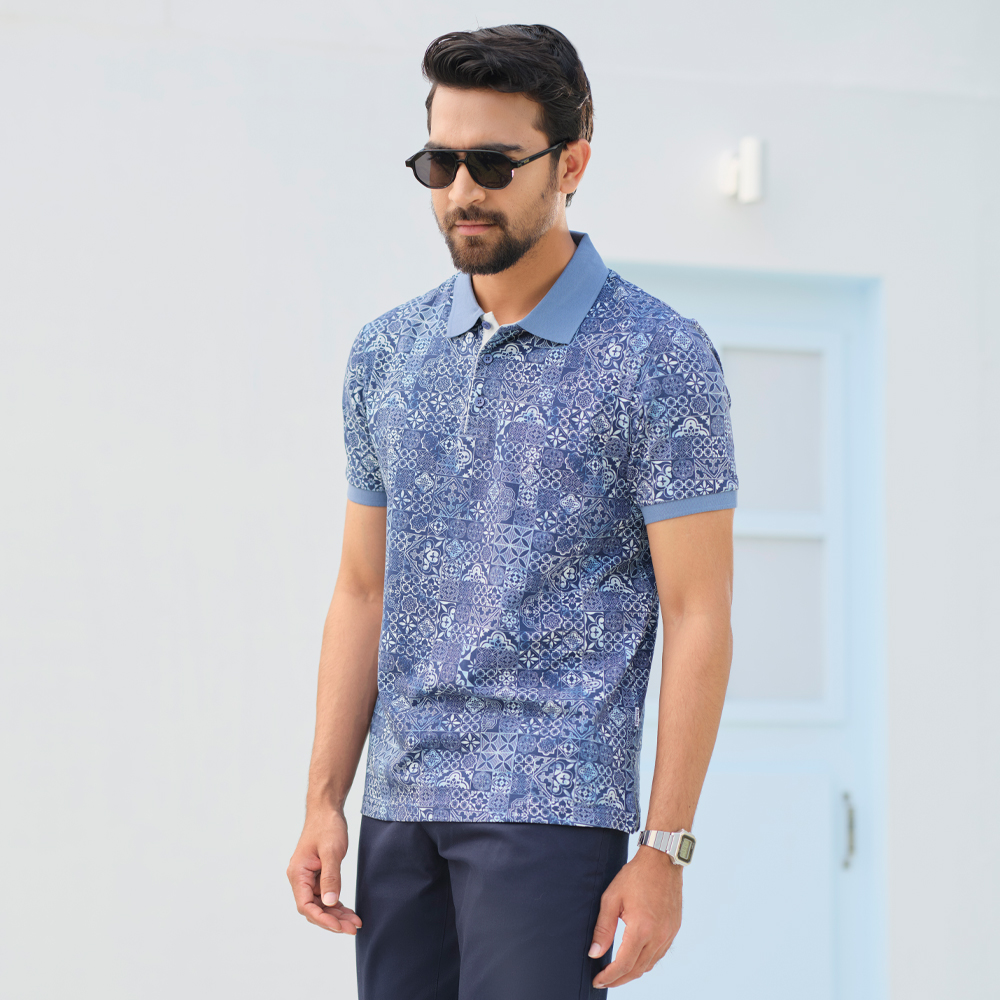 Richman Men’s Royal Blue Printed Polo Shirt